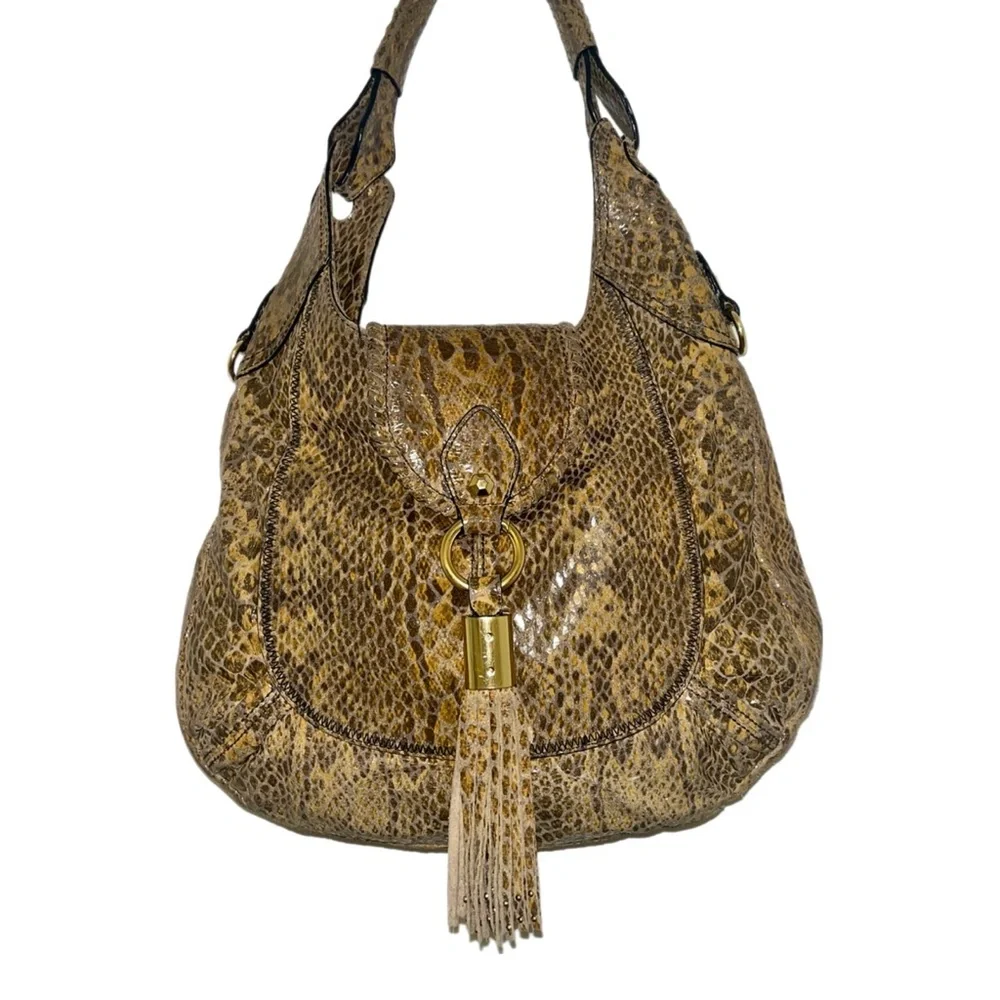 OR by OrYANY Genuine Anaconda Snake Tassel Brown Hobo Bag